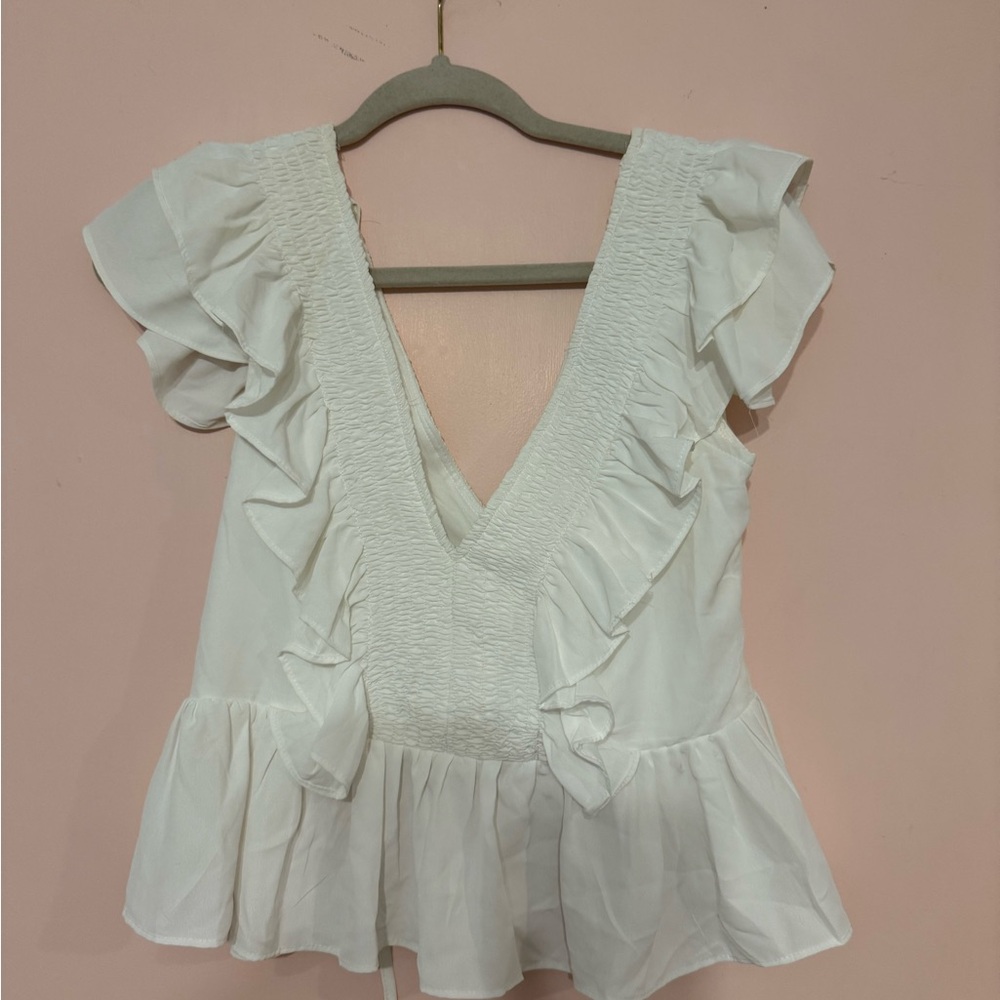 She + Sky White Ruffle Blouse